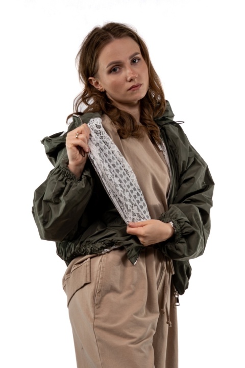 Kurtka bomber z koronkową podszewką LuEn – Khaki / oliwkowy