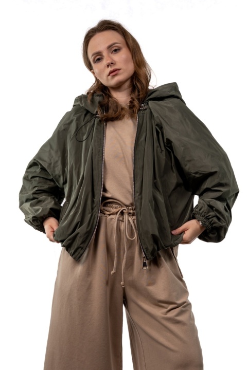 Kurtka bomber z koronkową podszewką LuEn – Khaki / oliwkowy