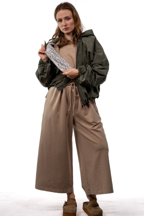 Kurtka bomber z koronkową podszewką LuEn – Khaki / oliwkowy