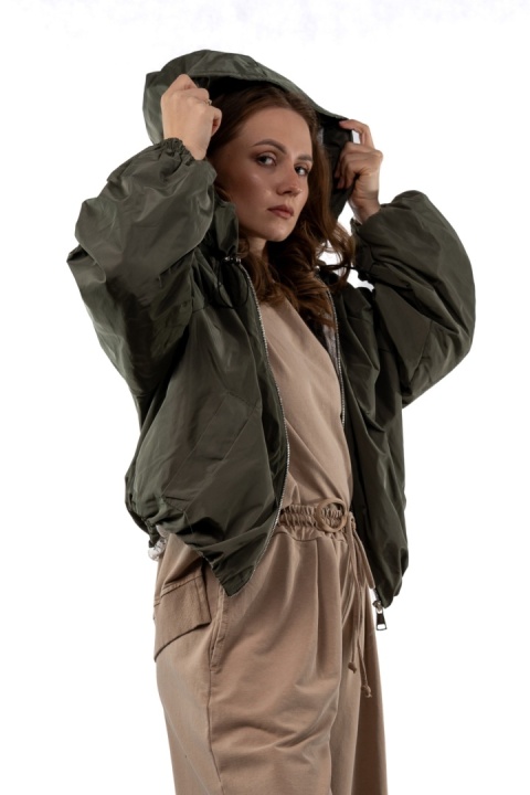 Kurtka bomber z koronkową podszewką LuEn – Khaki / oliwkowy