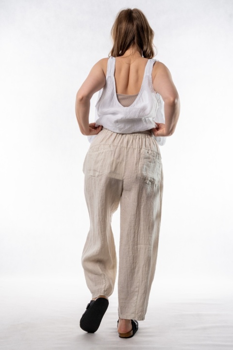 Spodnie damskie 100% len WIYA – fason barrel leg - Sabbia