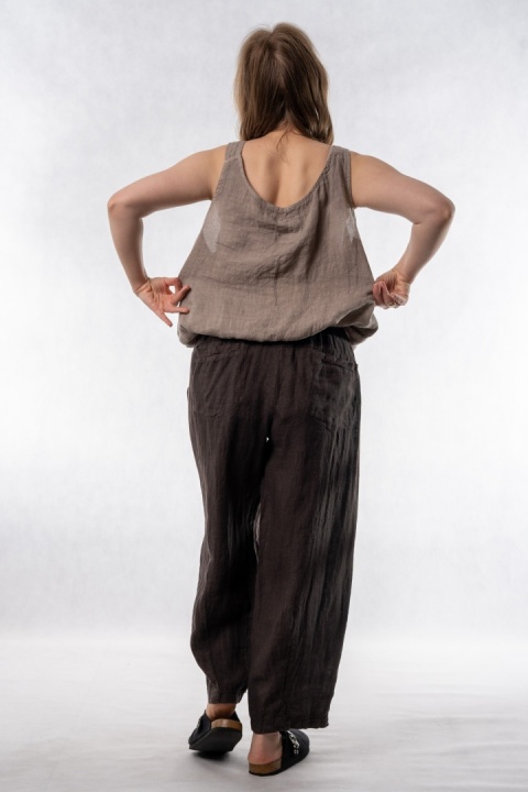 Spodnie damskie 100% len WIYA – fason barrel leg - Cacao