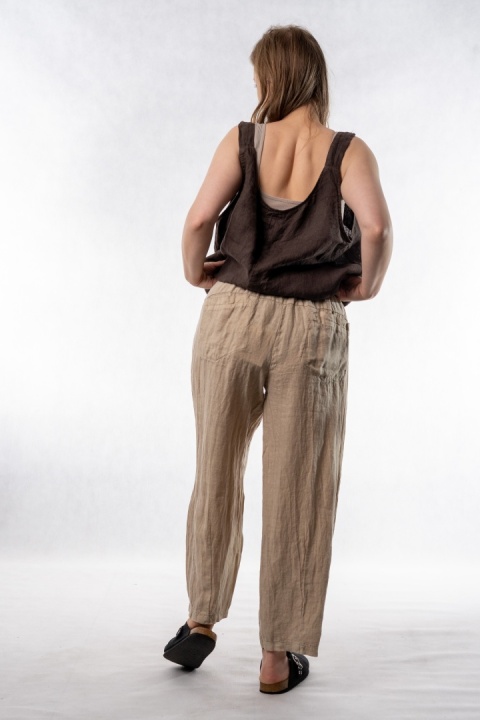 Spodnie damskie 100% len WIYA – fason barrel leg - Safari