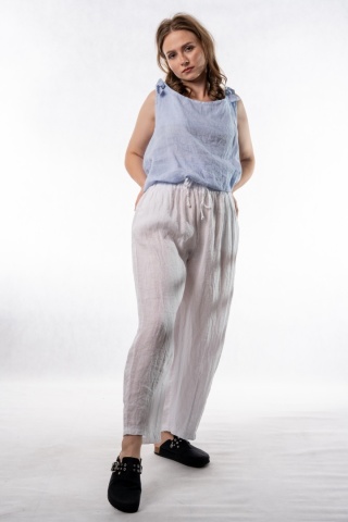 Spodnie damskie 100% len WIYA – fason barrel leg - Bianco