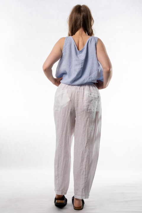 Spodnie damskie 100% len WIYA – fason barrel leg - Bianco