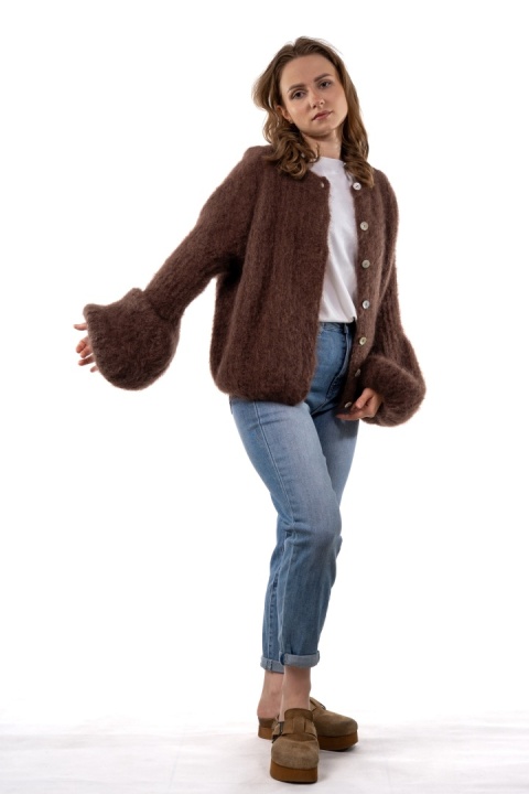Sweter Kardigan z Kid Mohair GIANCHI – Brązowy