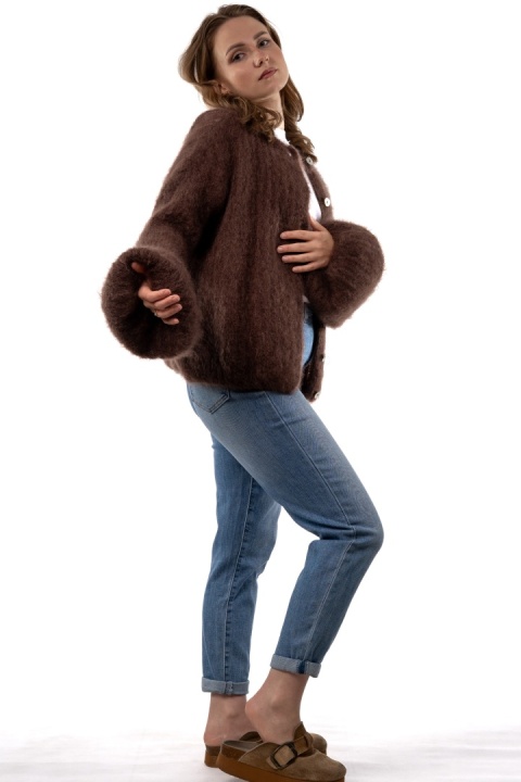 Sweter Kardigan z Kid Mohair GIANCHI – Brązowy