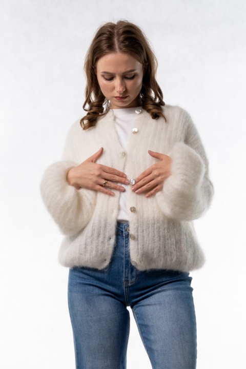 Sweter Kardigan z Kid Mohair GIANCHI – Śmietankowy