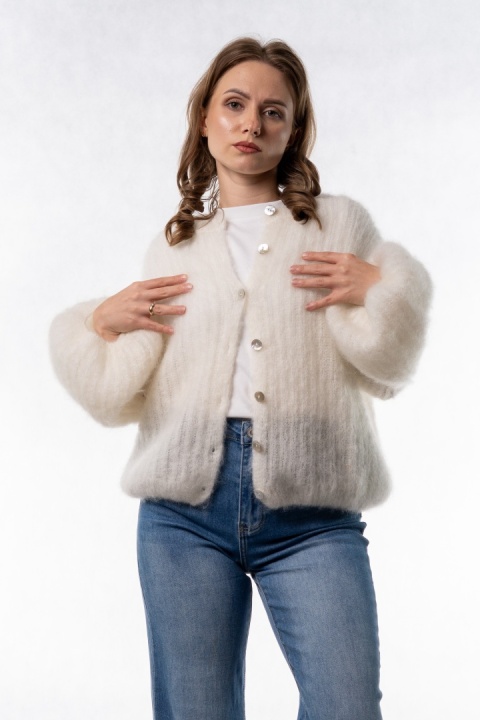 Sweter Kardigan z Kid Mohair GIANCHI – Śmietankowy