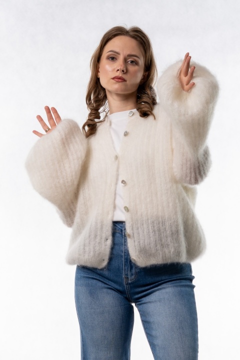 Sweter Kardigan z Kid Mohair GIANCHI – Śmietankowy
