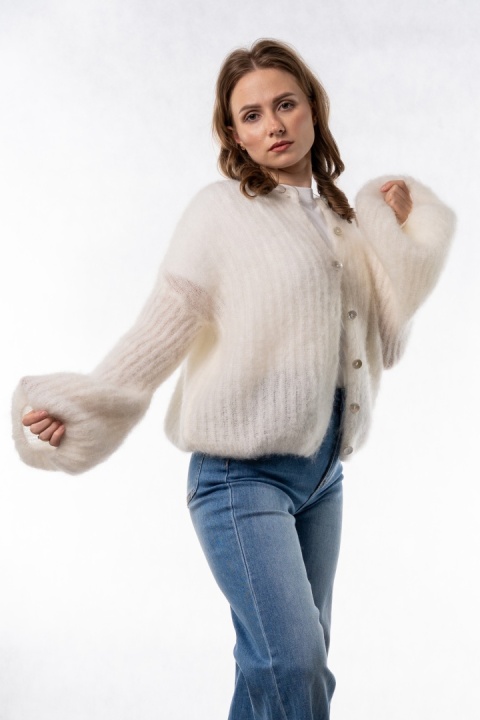 Sweter Kardigan z Kid Mohair GIANCHI – Śmietankowy