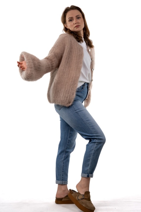 Sweter Kardigan z Kid Mohair GIANCHI – Soft Taupe