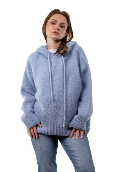 Sweter oversize z moherem i kapturem CXL Collection - Baby Blue