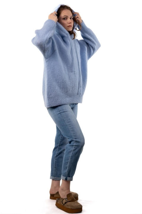 Sweter oversize z moherem i kapturem CXL Collection - Baby Blue