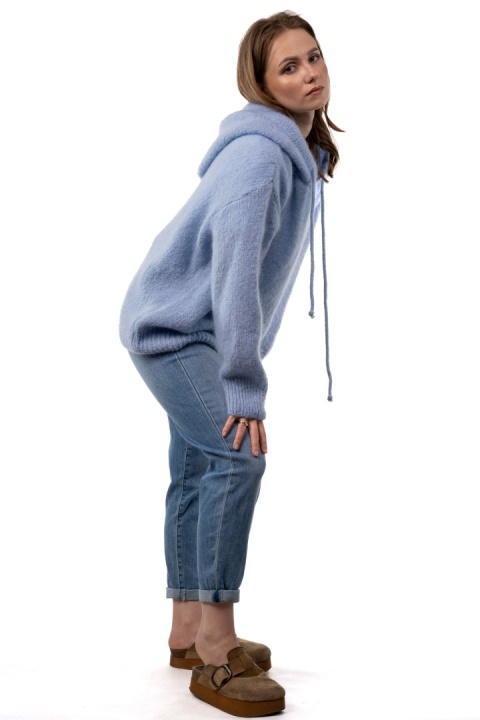Sweter oversize z moherem i kapturem CXL Collection - Baby Blue
