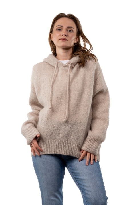 Sweter oversize z moherem i kapturem CXL Collection - Beżowy