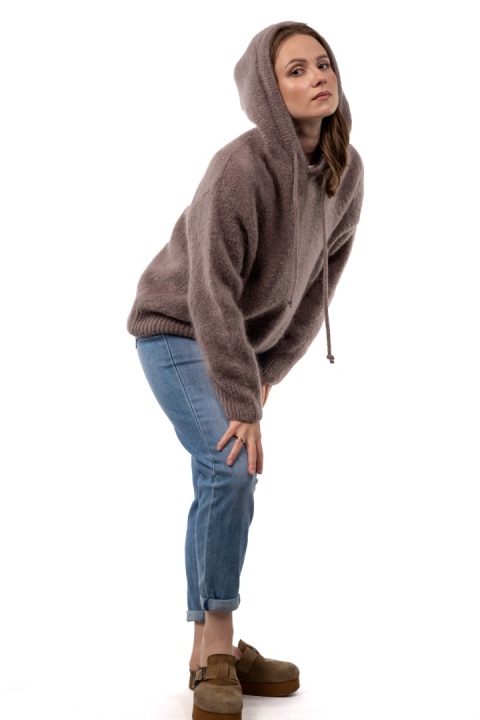Sweter oversize z moherem i kapturem CXL Collection - Fango