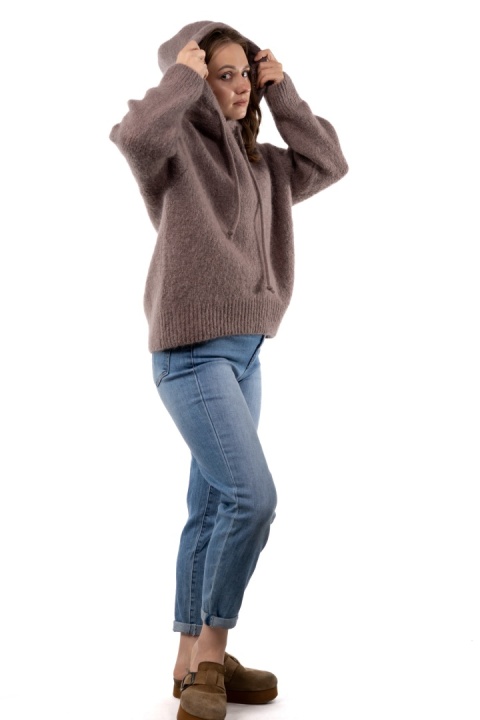 Sweter oversize z moherem i kapturem CXL Collection - Fango