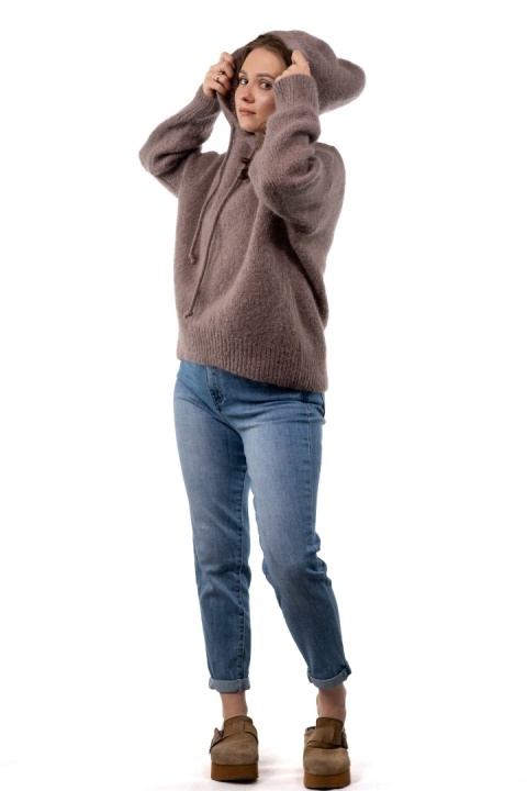 Sweter oversize z moherem i kapturem CXL Collection - Fango