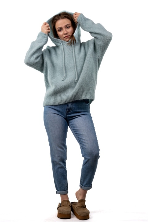 Sweter oversize z moherem i kapturem CXL Collection - Miętowy