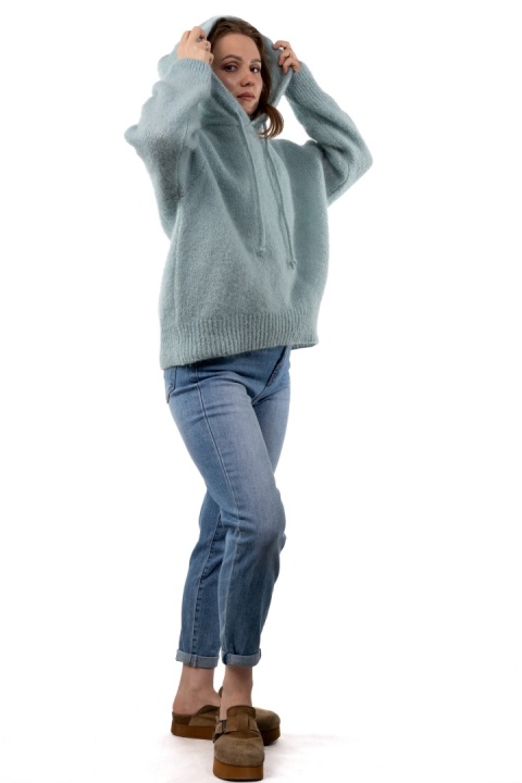Sweter oversize z moherem i kapturem CXL Collection - Miętowy