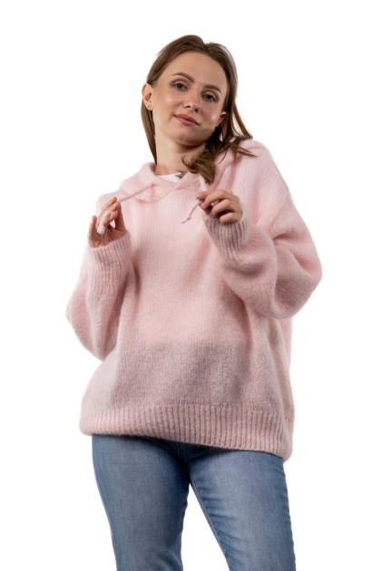 Sweter oversize z moherem i kapturem CXL Collection - Pudrowy Róż