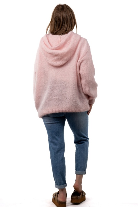 Sweter oversize z moherem i kapturem CXL Collection - Pudrowy Róż
