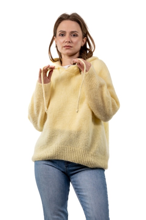 Sweter oversize z moherem i kapturem CXL Collection - Żółty