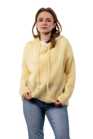Sweter oversize z moherem i kapturem CXL Collection - Żółty