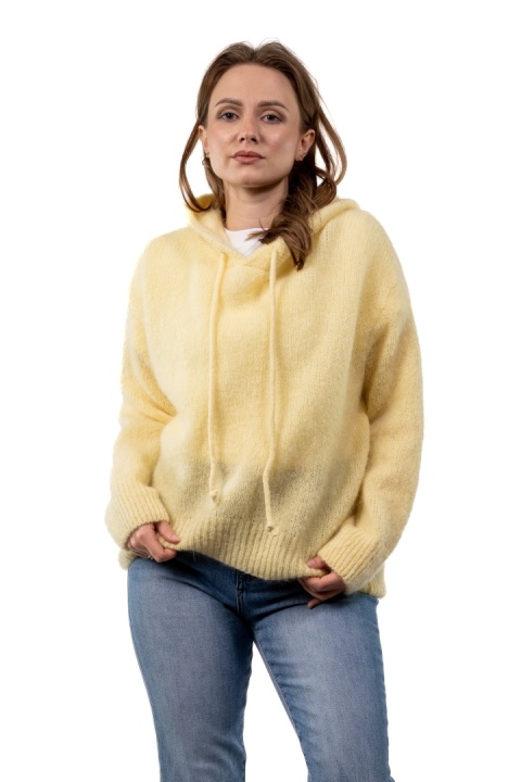 Sweter oversize z moherem i kapturem CXL Collection - Żółty
