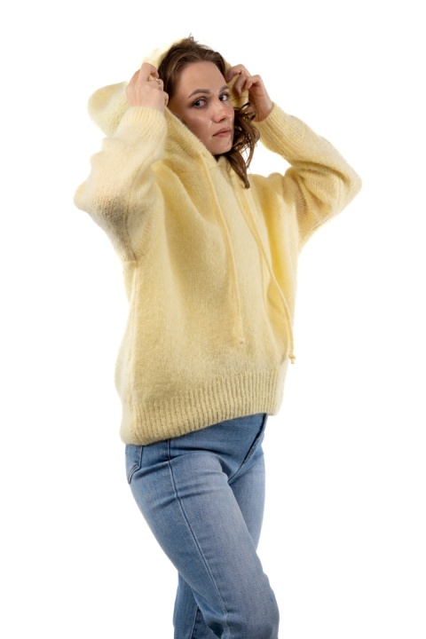 Sweter oversize z moherem i kapturem CXL Collection - Żółty
