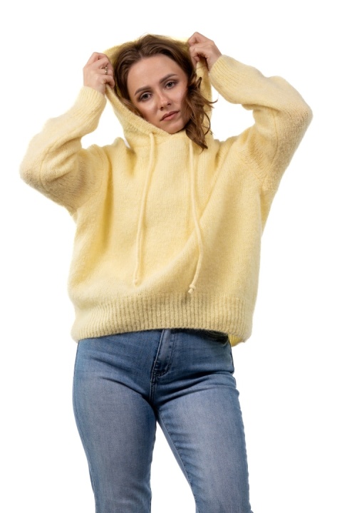 Sweter oversize z moherem i kapturem CXL Collection - Żółty