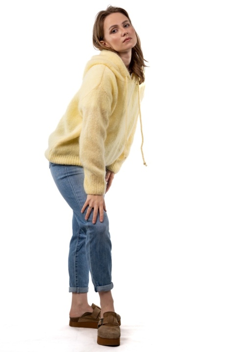 Sweter oversize z moherem i kapturem CXL Collection - Żółty