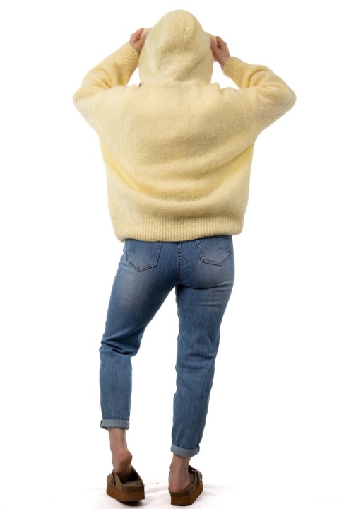 Sweter oversize z moherem i kapturem CXL Collection - Żółty