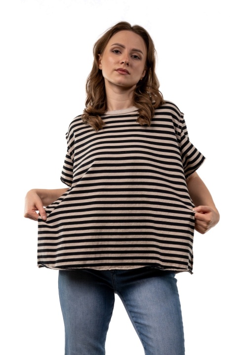 T-shirt w paski Wendykei - fango-czarne paski