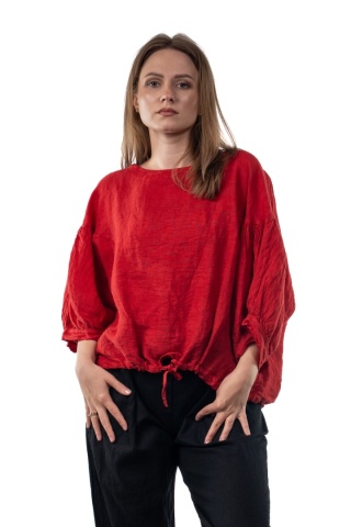 Bluzka lniana Stella Milani - Czerwona