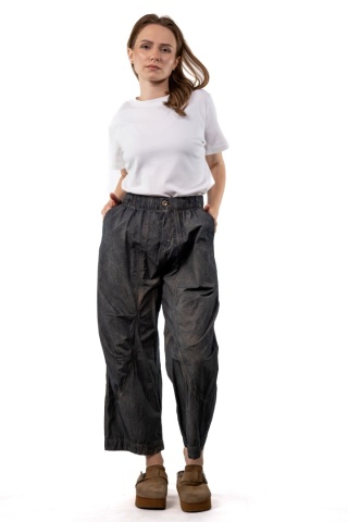 Spodnie baggy damskie Wendy Trendy – jeans vintage szaro-niebieski z beżowymi przetarciami