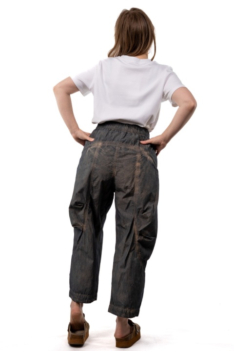 Spodnie baggy damskie Wendy Trendy – jeans vintage szaro-niebieski z beżowymi przetarciami