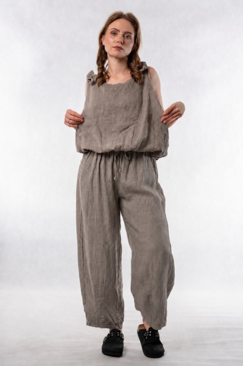Spodnie damskie 100% len WIYA – fason barrel leg - Fango