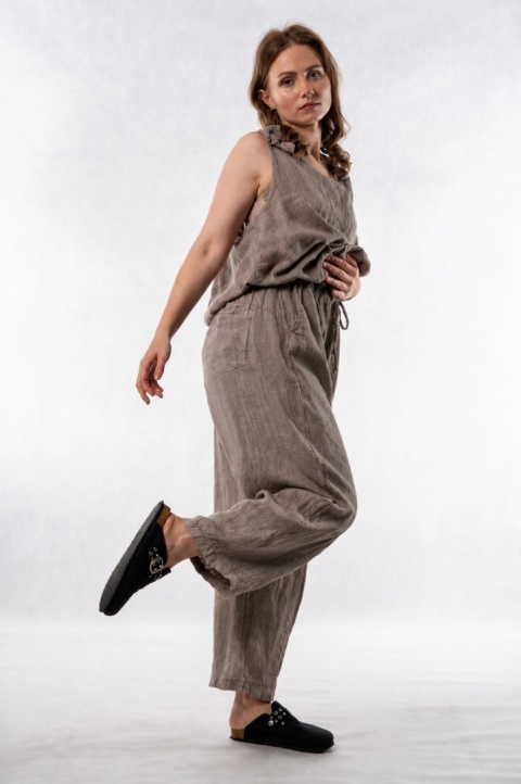 Spodnie damskie 100% len WIYA – fason barrel leg - Fango
