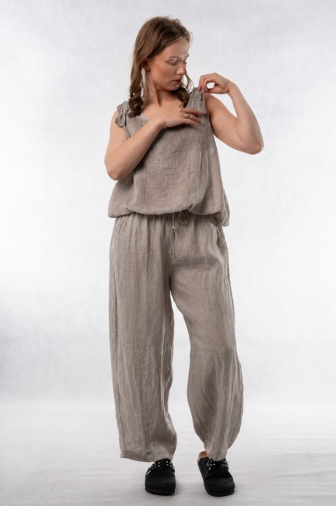 Spodnie damskie 100% len WIYA – fason barrel leg - Fango