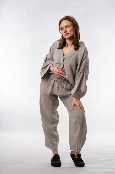 Spodnie damskie 100% len WIYA – fason barrel leg - Fango