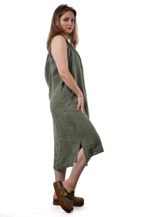 Sukienka lniana SPIGHE DI LINO - Khaki