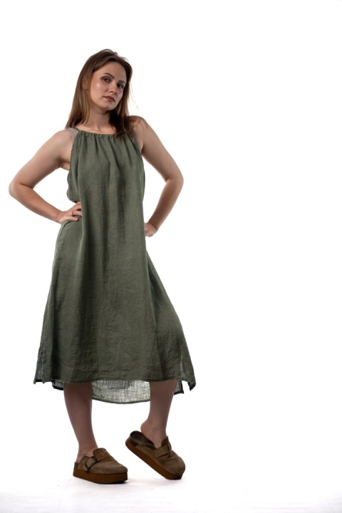 Sukienka lniana SPIGHE DI LINO - Khaki