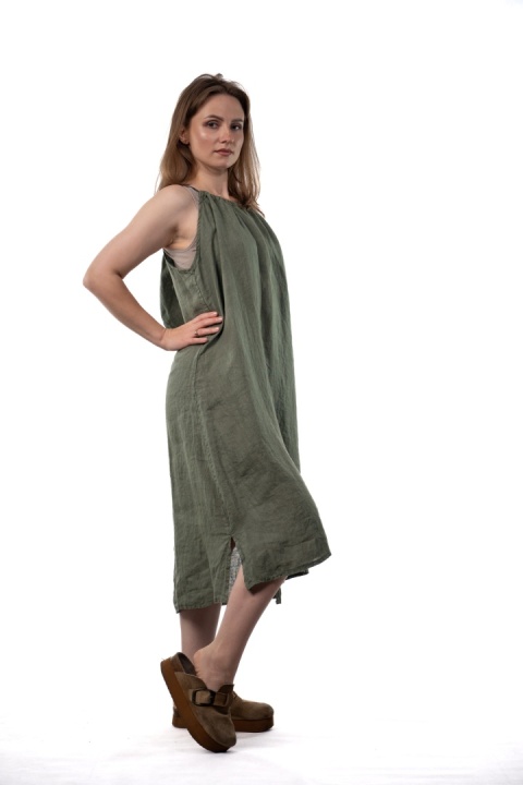 Sukienka lniana SPIGHE DI LINO - Khaki