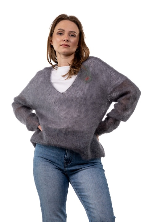 Sweter Kid Mohair V-Neck – Grafitowy