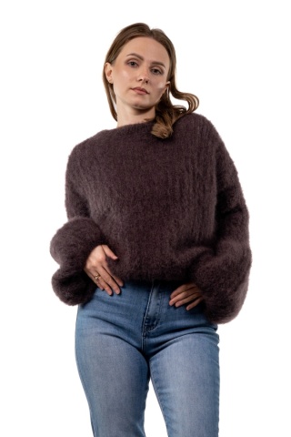 Sweter dzwonek z kid moheru - CXL Collection - Czekolada