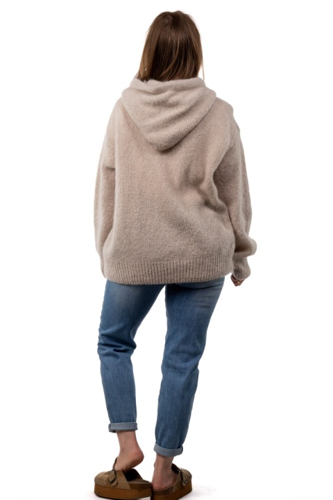 Sweter oversize z moherem i kapturem CXL Collection - Beżowy