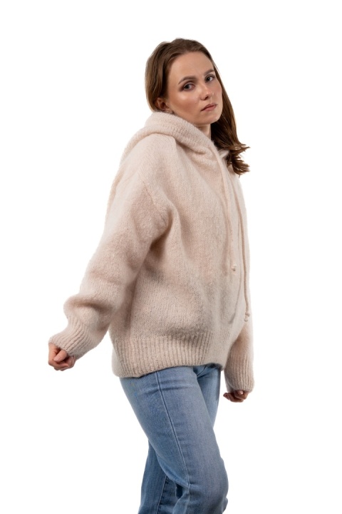 Sweter oversize z moherem i kapturem CXL Collection - Jasny beż / ecru