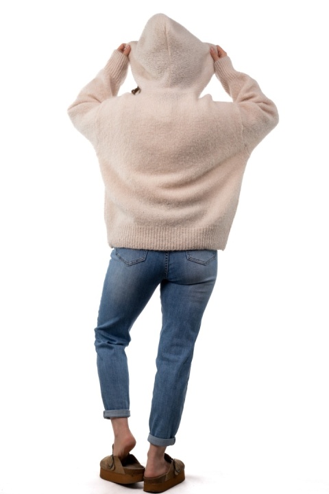 Sweter oversize z moherem i kapturem CXL Collection - Jasny beż / ecru